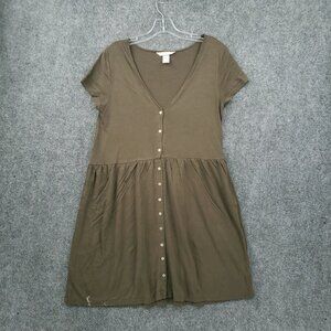H&M Dress Womens S Small Green A-Line Button V-Neck Short Sleeves Casual